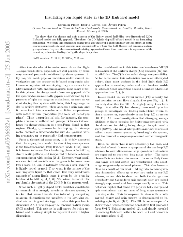 (PDF) Insulating spin liquid state in the 2D Hubbard model