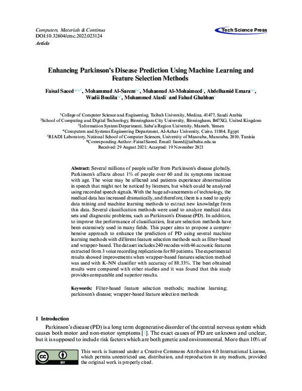 (PDF) Enhancing Parkinson's Disease Prediction Using Machine Learning ...