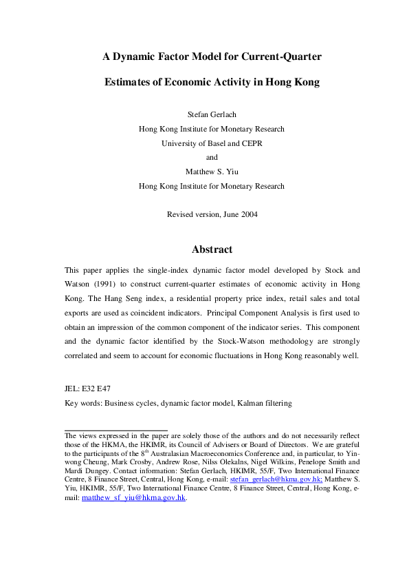 (PDF) A Dynamic Factor Model for Current-Quarter Estimates of Economic ...