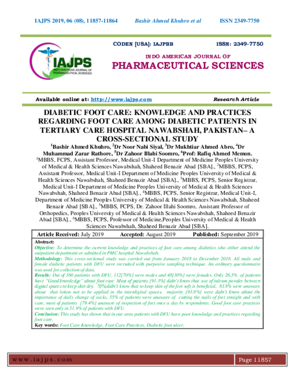 (PDF) Diabetic Foot Care Knowledge and Practices Regarding Foot Care Among Diabetic Patients in