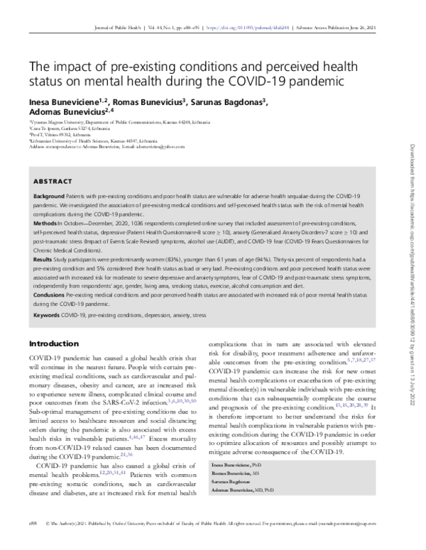 (PDF) The impact of pre-existing conditions and perceived health status ...
