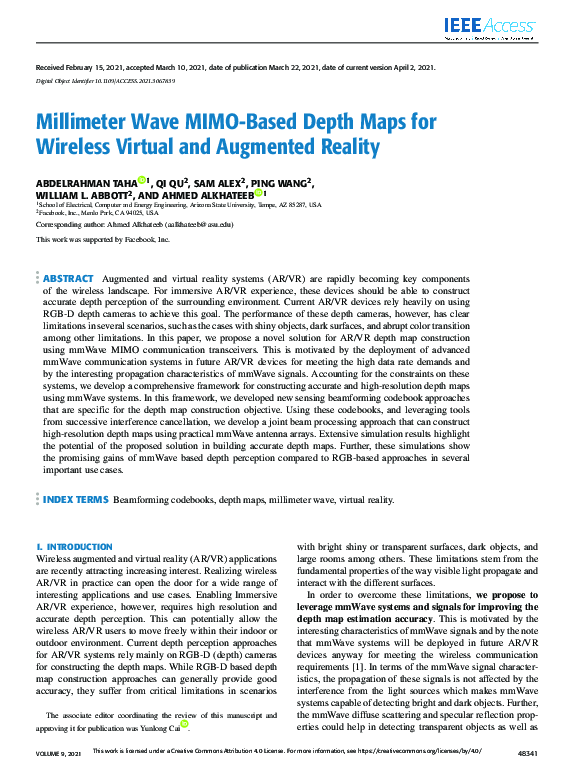 (PDF) Millimeter Wave MIMO-Based Depth Maps for Wireless Virtual and ...