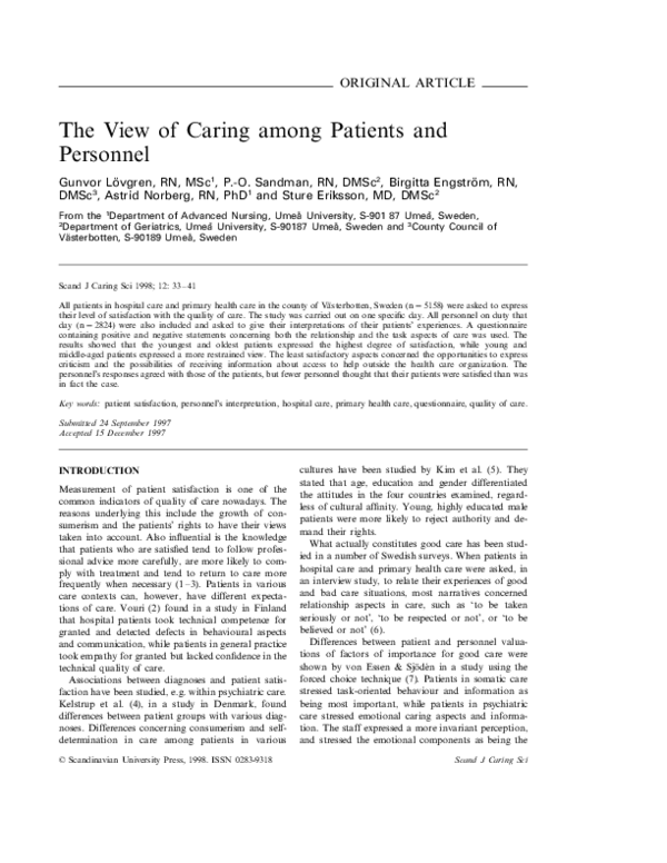 (PDF) The View of Caring among Patients and Personnel
