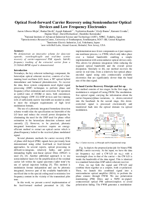 (PDF) Optical feed-forward carrier recovery using semiconductor optical ... - Optical Feeding Threshold In Crickets Research