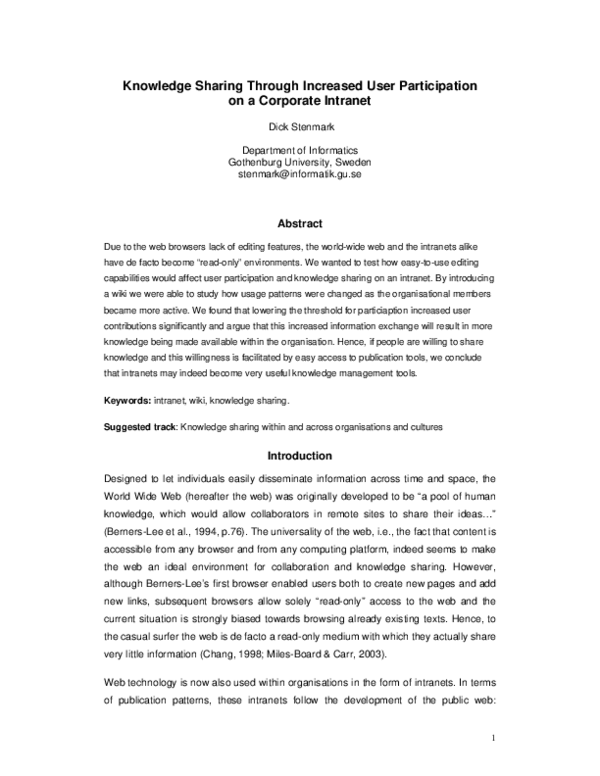 (PDF) Knowledge sharing through increased user participation on a ...