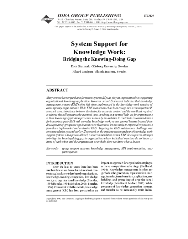 (PDF) System Support for Knowledge Work