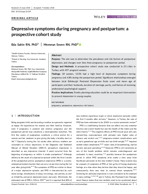 (PDF) Depressive symptoms during pregnancy and postpartum: a ...
