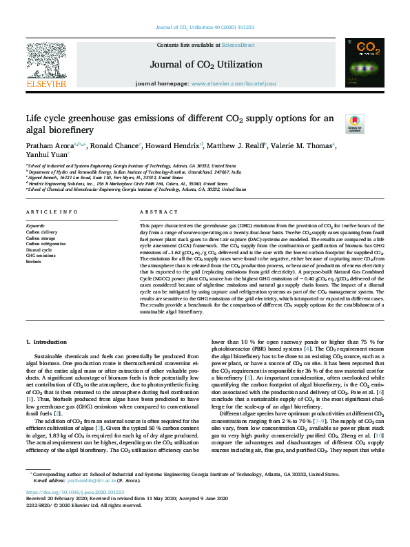 (PDF) Life cycle greenhouse gas emissions of different CO2 supply ...