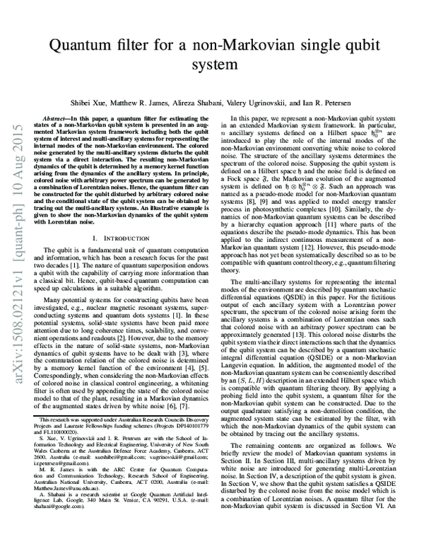 (PDF) Quantum filter for a non-Markovian single qubit system