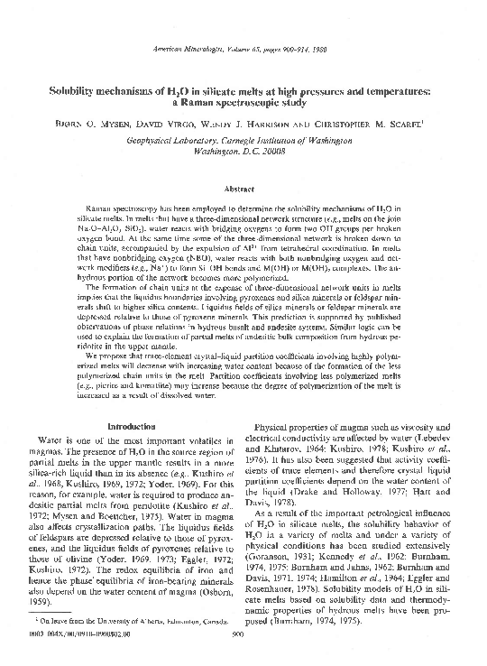 (PDF) Solubility mechanisms of H 2 O in silicate melts at high ...