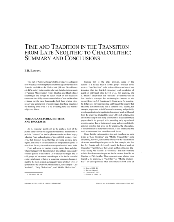 (PDF) Time and Tradition in the Transition from Late Neolithic to ...