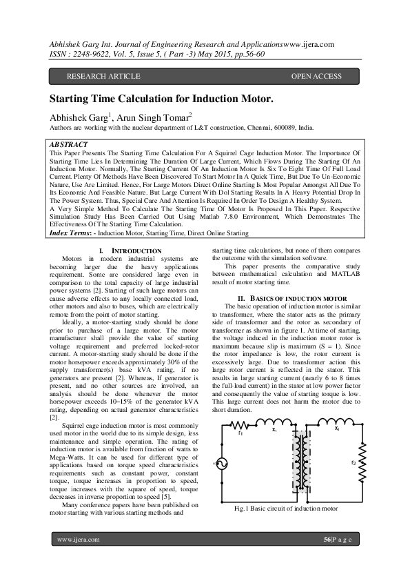 (PDF) Starting Time Calculation for Induction Motor Abhishek Garg Academia.edu