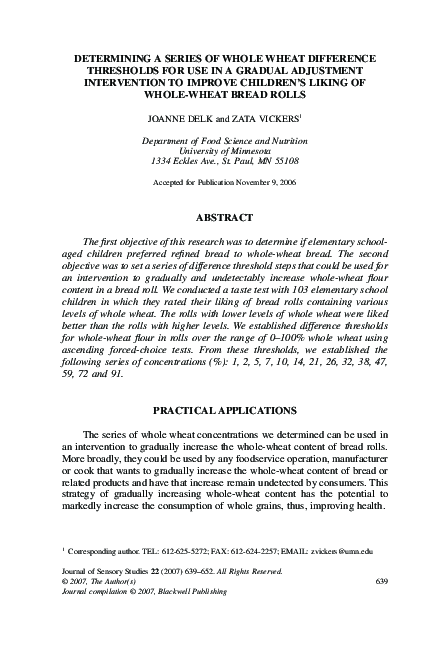 (PDF) Determining a Series of Whole Wheat Difference Thresholds for Use ...