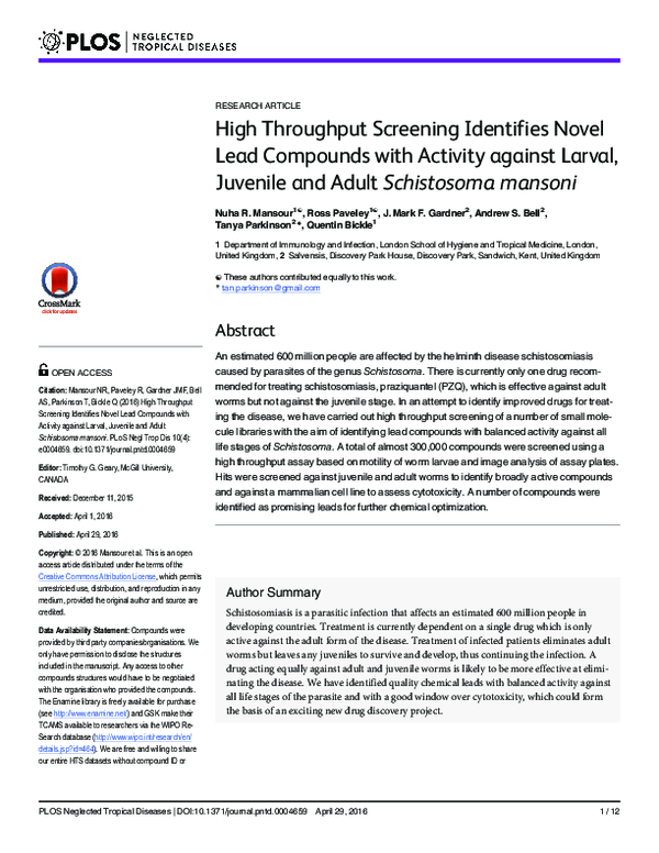 (PDF) High Throughput Screening Identifies Novel Lead Compounds with ...