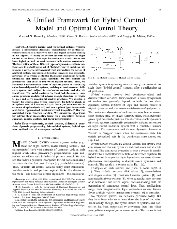 (PDF) A unified framework for hybrid control: model and optimal control ...