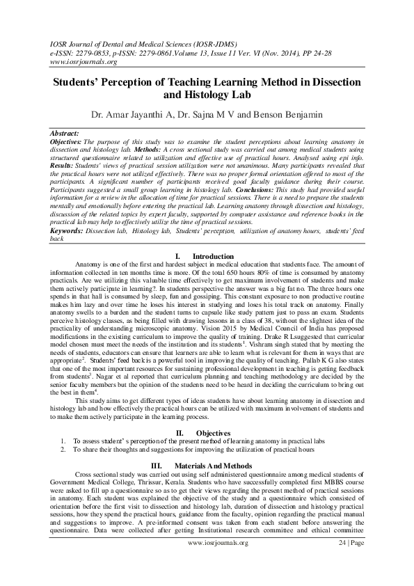 (PDF) Students’ Perception of Teaching Learning Method in Dissection ...