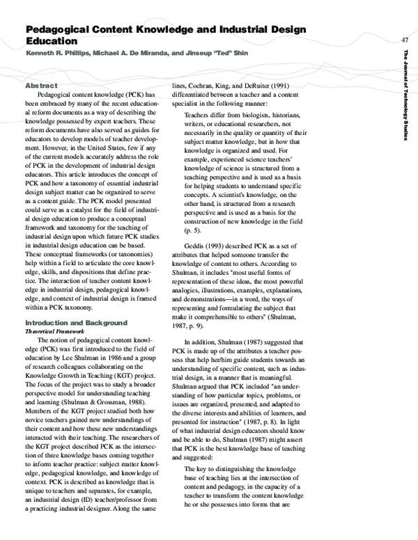 (PDF) Pedagogical Content Knowledge and Industrial Design Education