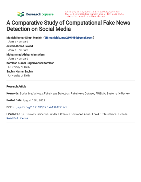 (PDF) A Comparative Study of Computational Fake News Detection on ...