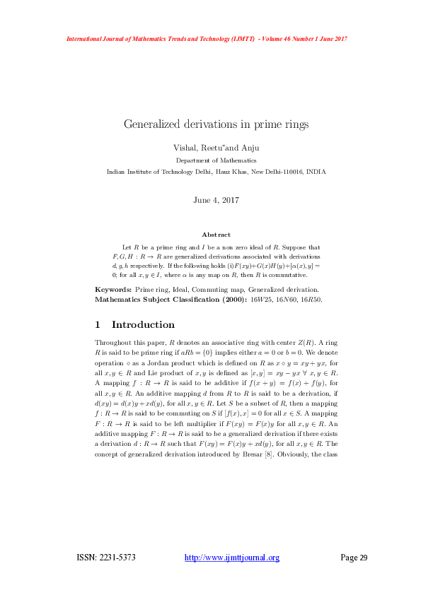 (PDF) Generalized derivations in prime rings