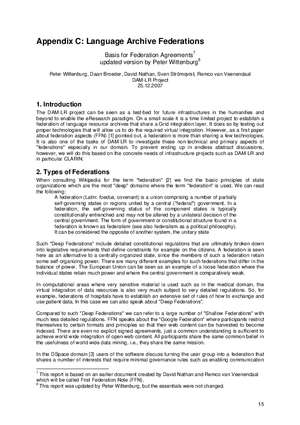 (PDF) Appendix C: Language Archive Federations Basis for Federation ...