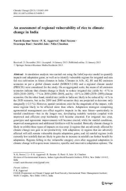(PDF) An assessment of regional vulnerability of rice to climate change ...