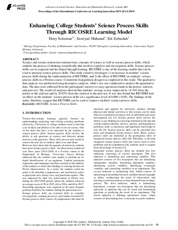 (PDF) Enhancing College Students’ Science Process Skills Through ...