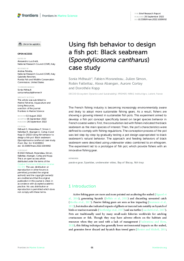 (PDF) Using fish behavior to design a fish pot: Black seabream ...