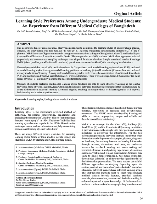 (PDF) Learning Style Preferences Among Undergraduate Medical Students ...