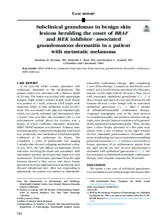 (PDF) Subclinical granulomas in benign skin lesions heralding the onset ...