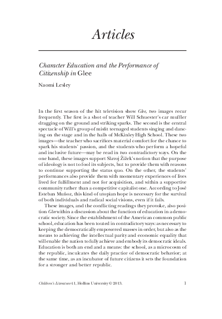 (PDF) Character Education and the Performance of Citizenship in Glee