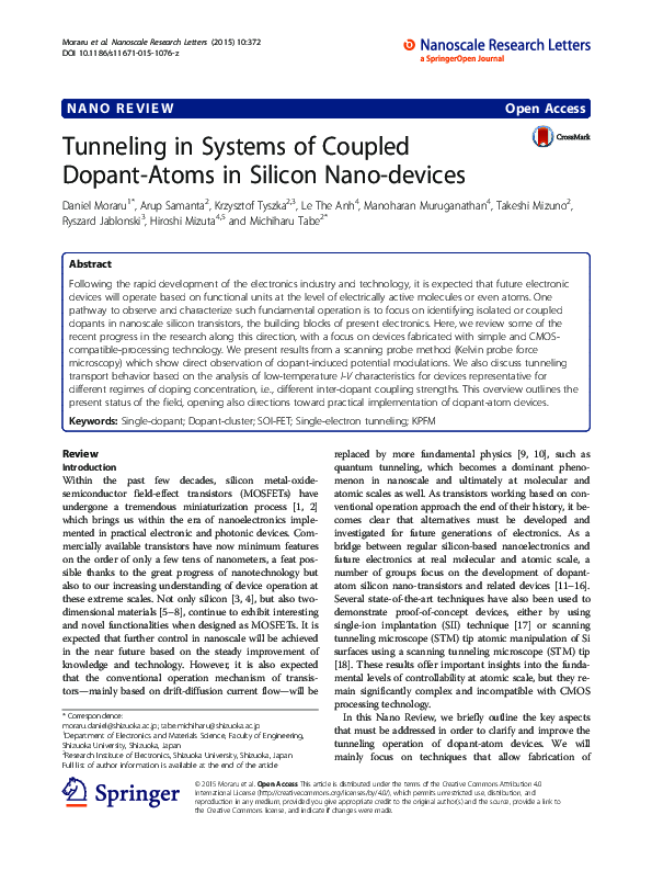 (PDF) Tunneling in Systems of Coupled Dopant-Atoms in Silicon Nano-devices