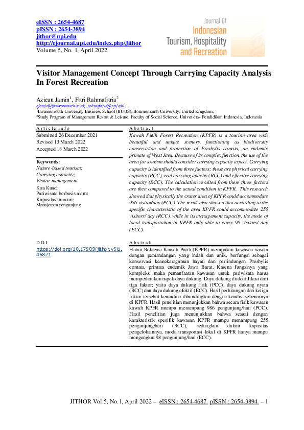 (PDF) Visitor Management Concept Through Carrying Capacity Analysis In ...