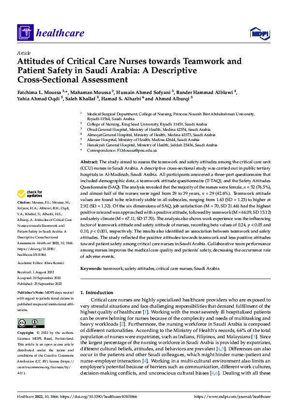 (PDF) Attitudes of Critical Care Nurses towards Teamwork and Patient ...
