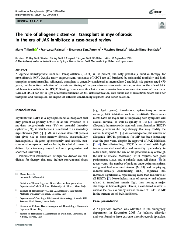 (PDF) The role of allogeneic stem-cell transplant in myelofibrosis in ...