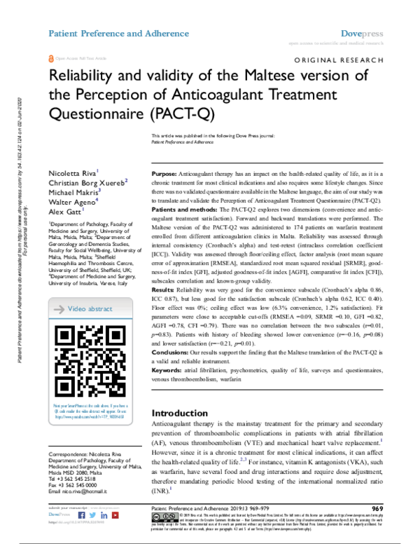 (PDF) Reliability and validity of the Maltese version of the Perception ...