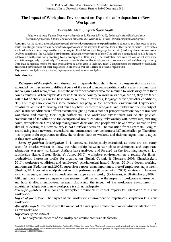 (PDF) The Impact of Workplace Environment on Expatriates’ Adaptation to ...