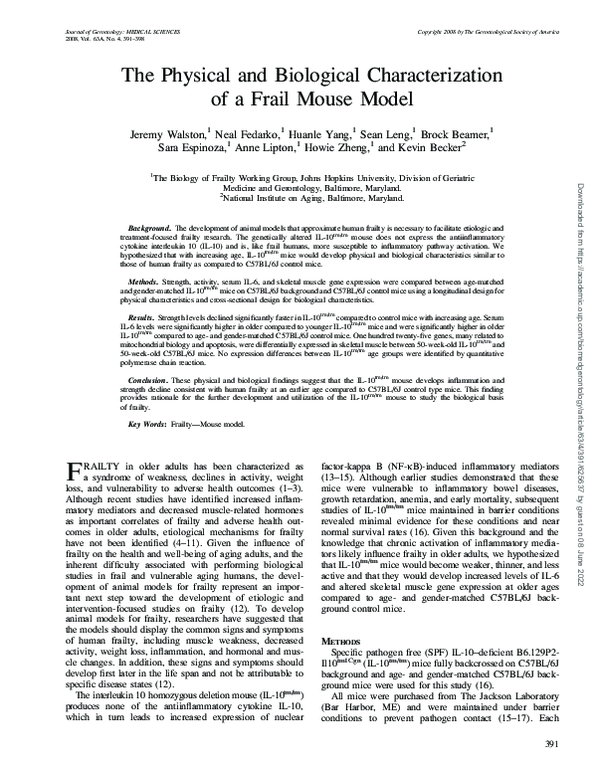 (PDF) The Physical and Biological Characterization of a Frail Mouse Model
