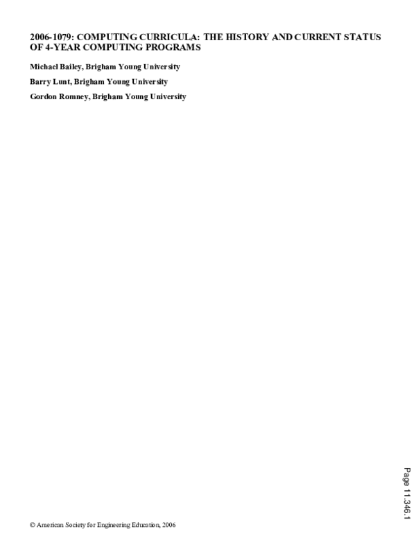 (PDF) Computing Curricula: The History And Current Status Of 4 Year ...