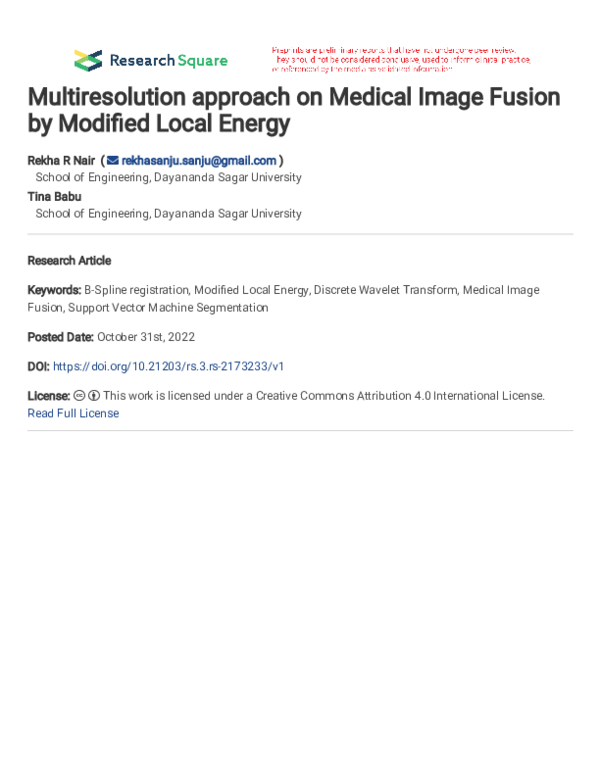 (PDF) Multiresolution approach on Medical Image Fusion by Modified ...