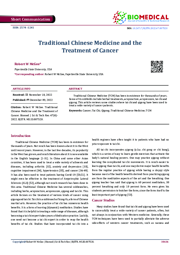 (PDF) Traditional Chinese Medicine and the Treatment of Cancer