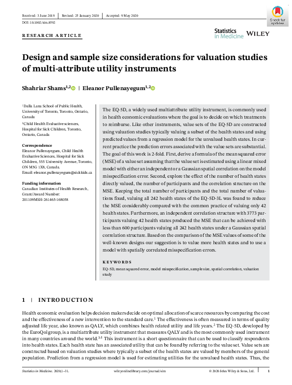 (PDF) Design and sample size considerations for valuation studies of ...