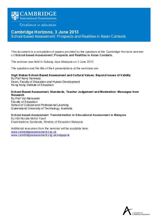 (PDF) High stakes school-based assessment and cultural values: Beyond ...