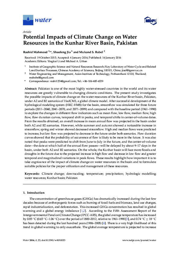(PDF) Potential Impacts of Climate Change on Water Resources in the ...