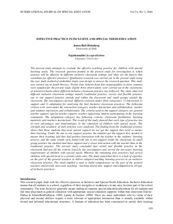 (PDF) Effective Practice in Inclusive and Special Needs Education