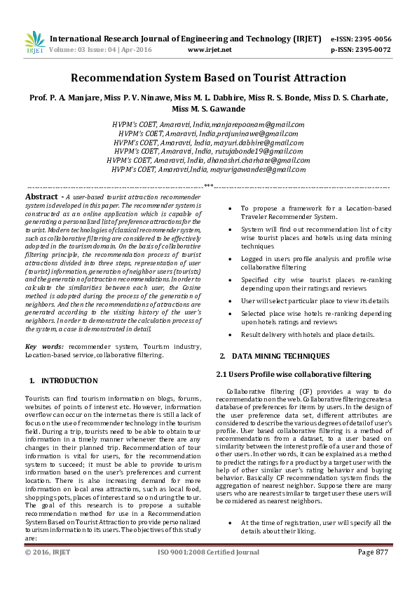 (PDF) Recommendation System Based on Tourist Attraction