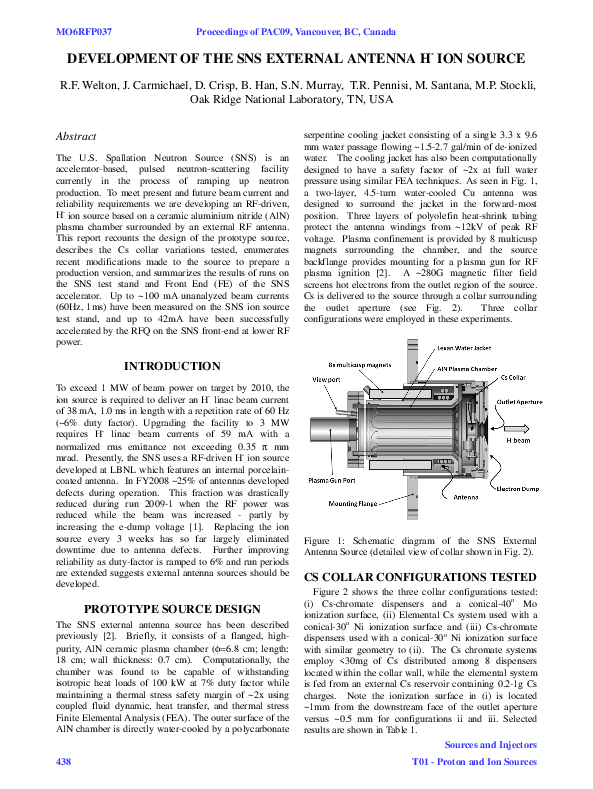 (PDF) Development of the SNS External Antenna H- Ion Source