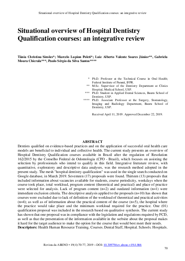 (PDF) Situational overview of Hospital Dentistry Qualification courses