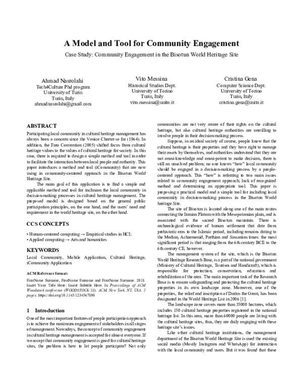 (PDF) A Model and Tool for Community Engagement Case Study: Community ...
