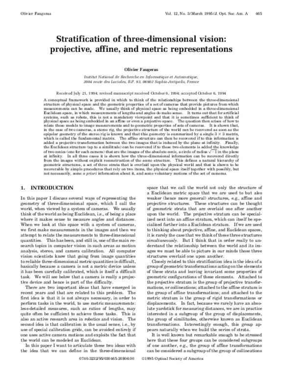 (PDF) Stratification of three-dimensional vision: projective, affine ...