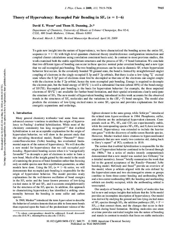 (PDF) Theory of Hypervalency: Recoupled Pair Bonding in SFn (n = 1−6)